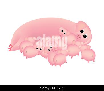 Group of cute piglets on white background Stock Vector