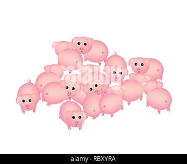 Group of cute piglets on white background Stock Vector