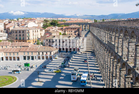 Segovia, Spain - April 26, 2008: The famous ancient aqueduct in Segovia, Castilla y Leon, Spain Stock Photo