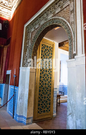 Segovia, Spain - April 26, 2008: The entrance portal from the Chimney Hall to the Throne Room is decorated in Moorish style. Alcazar de Segovia, Spain Stock Photo