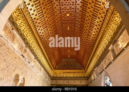 Segovia, Spain - April 26, 2008: The coffered ceiling in the shape of an inverted ship hull in Hall of the Galley. Alcazar de Segovia, Spain Stock Photo