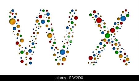 Dotted letters of the alphabet W X. Vector illustration. Colorful stylish font Stock Vector