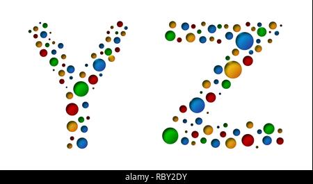Dotted letters of the alphabet Y Z. Vector illustration. Colorful stylish font Stock Vector