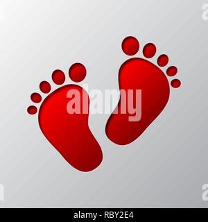 Paper art of the red footprint symbol isolated. Vector illustration. Footprint icon is cut from paper. Stock Vector
