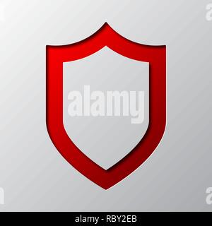 Paper art of the red shield isolated. Vector illustration. Shield icon is cut from paper. Stock Vector
