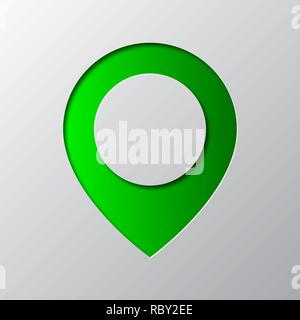 Paper art of green map pointer isolated. Vector illustration. Pointer icon is cut from paper. Stock Vector