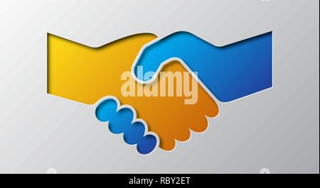 Paper art of the handshake isolated. Vector illustration. Handshake icon is cut from paper. Stock Vector