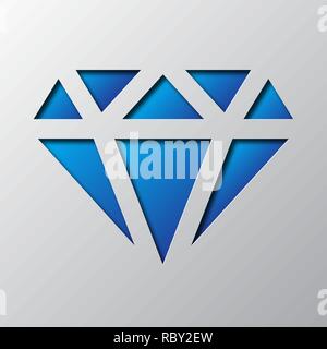 Paper art of the blue diamond isolated. Vector illustration. Diamond icon is cut from paper. Stock Vector