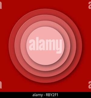 Red paper art circle background with layers. Vector illustration. Creative paper cut background Stock Vector