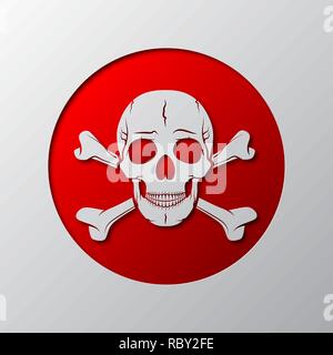 The Skull and crossbones is cut from the paper. Vector illustration. Paper art of the red skull and crossbones, isolated. Stock Vector