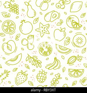 Sketch mixed fruits seamless summer pattern background vector format Stock Vector