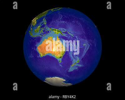Australia from space on model of planet Earth with country borders. 3D ...