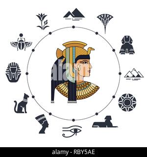 Welcome to Egypt. Symbols of Egypt. Tourism and adventure. Vector illustration and icon set. Stock Vector