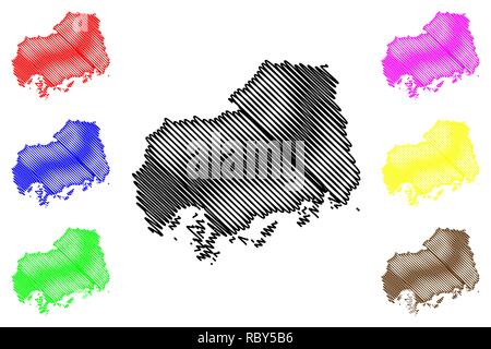 Hiroshima Prefecture (Administrative divisions of Japan, Prefectures of Japan) map vector illustration, scribble sketch Hiroshima map Stock Vector