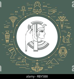 Set of Vector isolated Egypt symbols and objects Stock Vector