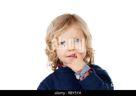 Adorable baby with blond hair isolated on a white background Stock Photo