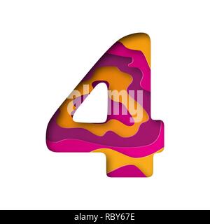 Modern paper art of the colored number Four. Vector illustration. Number Four is cut from paper isolated. Stock Vector
