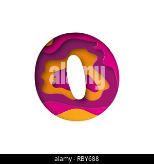 Modern paper art of the colored number Zero. Vector illustration. Number Zero is cut from paper isolated. Stock Vector