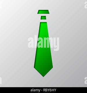 The necktie is cut from the paper. Vector illustration. Paper art of the green tie, isolated. Stock Vector