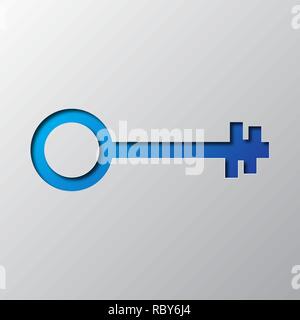 Paper art of the blue key isolated. Vector illustration. Key icon is cut from paper. Stock Vector