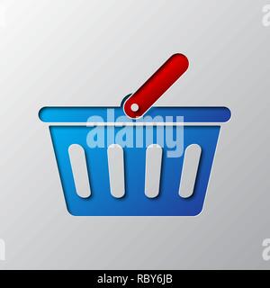 The shopping basket icon is cut from the paper. Vector illustration. Paper art of the shopping basket icon, isolated. Stock Vector