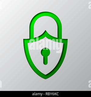 Green padlock from cut paper with shadow. Vector illustration. Abstract padlock cut from paper Stock Vector