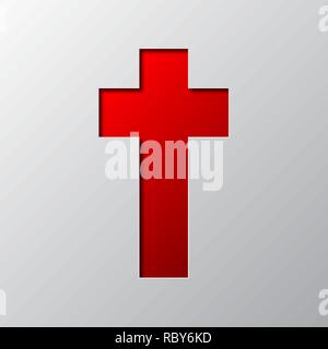 Paper art of the red Christian cross isolated. Vector illustration. Christian cross icon is cut from paper. Stock Vector