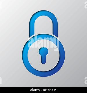 Blue padlock from cut paper with shadow. Vector illustration. Abstract padlock cut from paper Stock Vector
