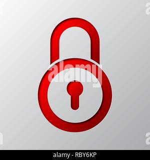 Red padlock from cut paper with shadow. Vector illustration. Abstract padlock cut from paper Stock Vector