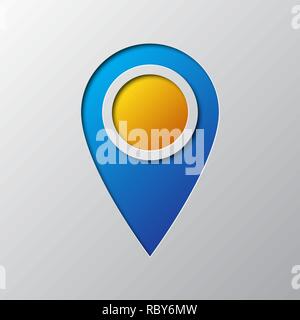 Paper art of blue map pointer isolated. Vector illustration. Pointer icon is cut from paper. Stock Vector