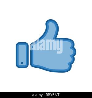 Thumb Up icon in flat design. Vector illustration. Blue Ok symbol, isolated on white background Stock Vector