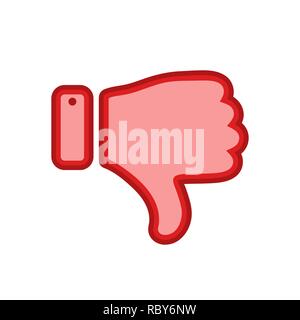 Thumb Down icon in flat design. Vector illustration. Red Dislike symbol, isolated on white background Stock Vector