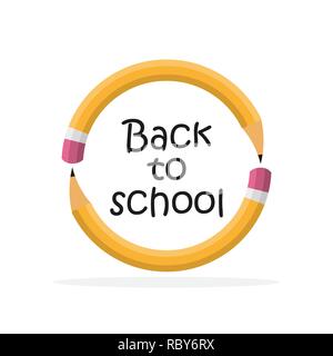 Back to school background. Vector illustration. Round pencil frame, isolated on white background Stock Vector