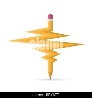 Wavy pencil as a symbol of heartbeat. Vector illustration. Abstract pencil isolated on white background Stock Vector
