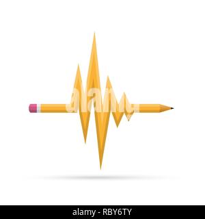 Wavy pencil as a symbol of heartbeat. Vector illustration. Abstract pencil isolated on white background Stock Vector