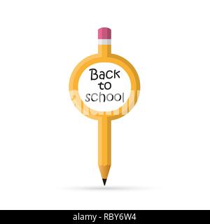 Back to school background. Vector illustration. Round pencil frame, isolated on white background Stock Vector