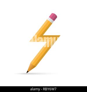Pencil in the lightning shape. Vector illustration. Lightning symbol made of pencil isolated Stock Vector