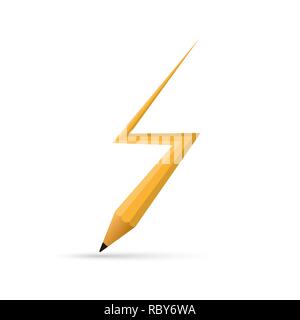 Pencil in the lightning shape. Vector illustration. Lightning symbol made of pencil isolated Stock Vector