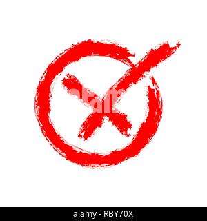 Red drawing of the cross. Vector illustration. Hand drawn of Dislike symbol, isolated. Stock Vector