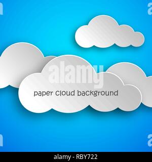 Paper art of clouds on blue background. Vector illustration. Abstract background with cloud Stock Vector