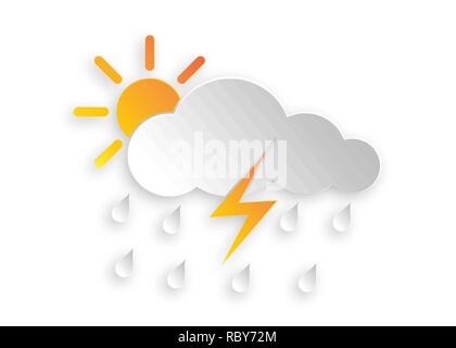 Paper art Hard Rain icon on white background. Vector illustration. Paper art storm concept Stock Vector