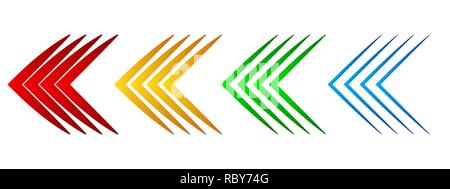 Set of colored arrows to the left with gradient. Vector illustration. Arrows collection isolated Stock Vector