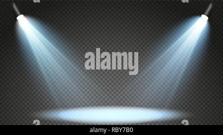 Set of colored searchlights on a transparent background. Bright lighting with spotlights. The searchlight is white, blue Stock Vector