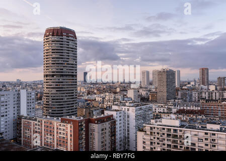 Paris, France - December 23, 2018: Paris cityscape taken from Apparteo Palatino Hotel in Paris, France on the Sunset. Stock Photo