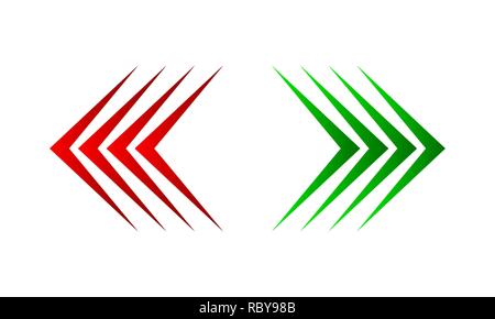 Red arrow left and green arrow right, isolated. Vector illustration. Set of color arrows Stock Vector