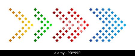 Set of colored arrows with halftone effect. Vector illustration. Arrows collection isolated Stock Vector