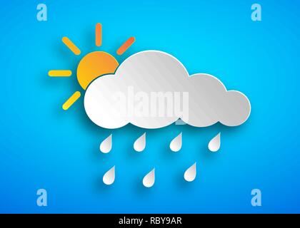 Paper art Rain icon on blue background. Vector illustration. Paper art of weather concept Stock Vector