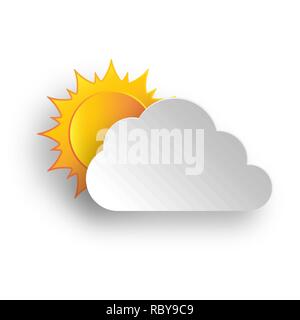 Paper art of cloud and yellow sun on white background. Vector illustration. Abstract background with cloud Stock Vector