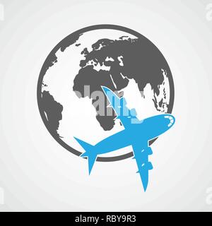 Globe and airplane icon isolated. Vector illustration. Travel concept