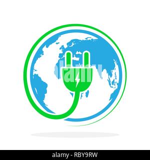 Globe and electrical plug icon isolated. Vector illustration. Earth globe with power cable Stock Vector
